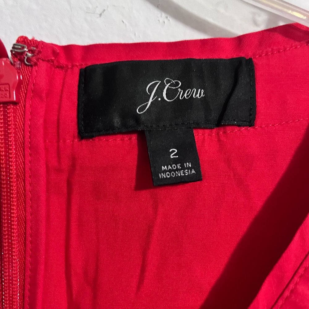 J. Crew Red Cotton V Neck Faux Wrap Poplin Midi Dress Size 2 - Picture 6 of 9